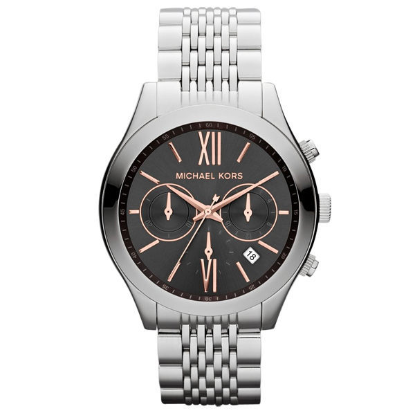 Michael Kors 趨勢潮流三眼都會腕錶(鋼帶-銀黑)