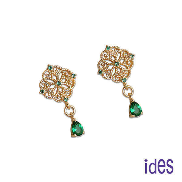 ides愛蒂思 歐美設計彩寶系列綠寶碧璽耳環/復古綠