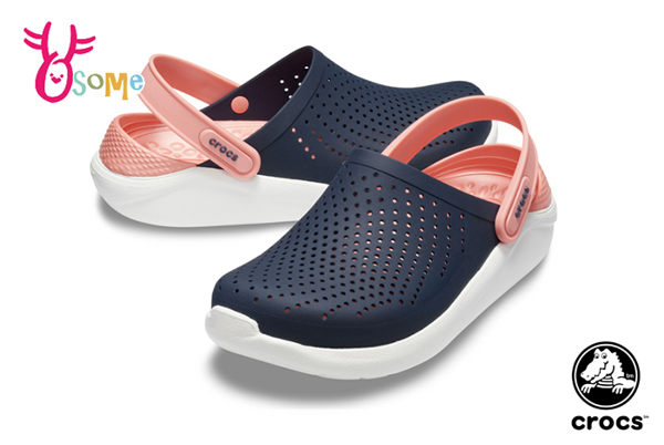 Crocs卡駱馳 洞洞鞋 成人女款 LiteRide 園丁鞋 防水布希鞋 A1708#藍粉◆OSOME奧森鞋業