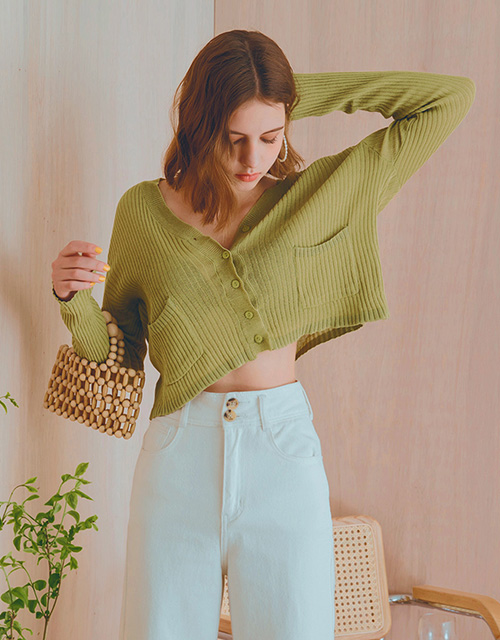 V領微透排釦短版針織外套