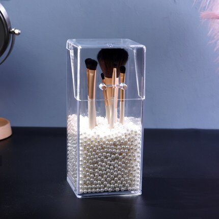 化妝刷收納桶 化妝刷收納桶防塵筆筒刷子桌面亞克力收納帶珍珠刷收納盒『LM2335』