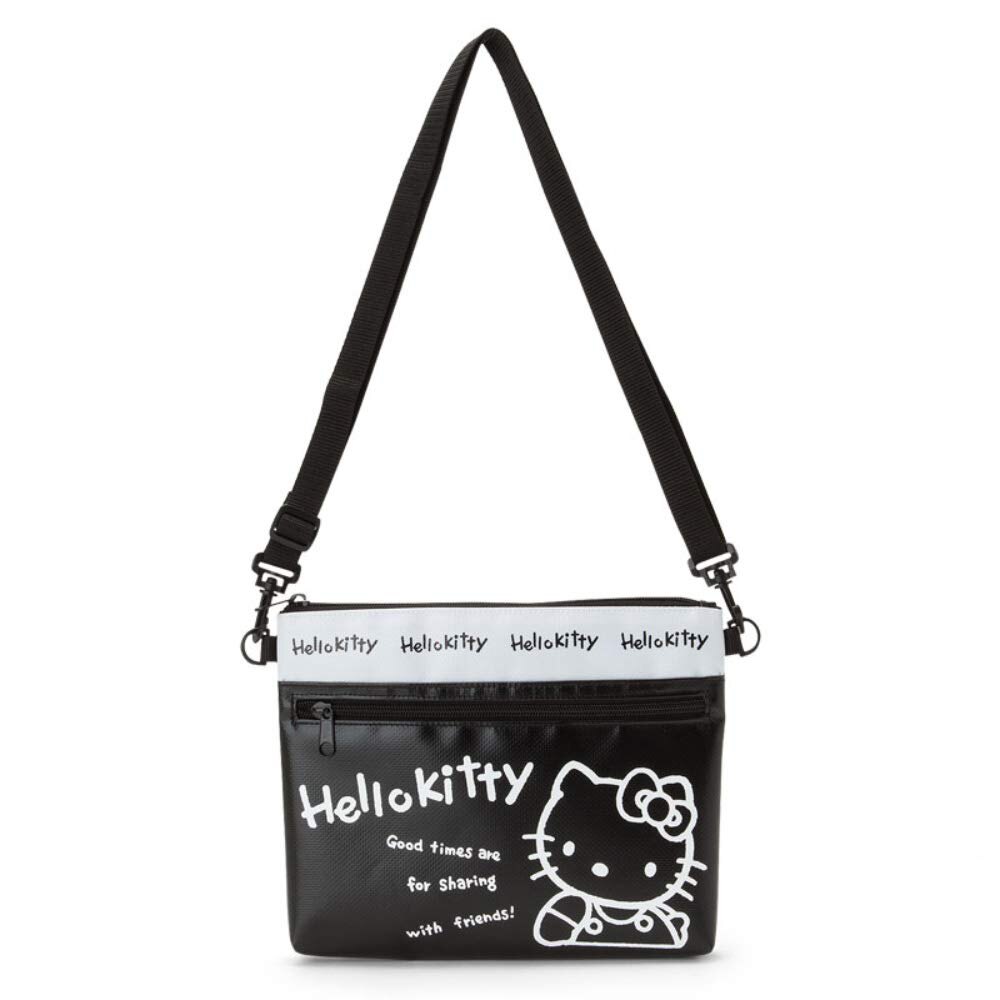 側背包 Hello Kitty 黑白 尼龍 防潑水 雙拉鍊 斜背包 正版日本進口授權