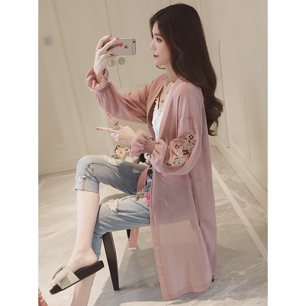 M-4XL大尺碼衣著防曬衣女中長款加肥加大碼裝夏季韓版200斤胖mm寬鬆雪紡開衫披肩