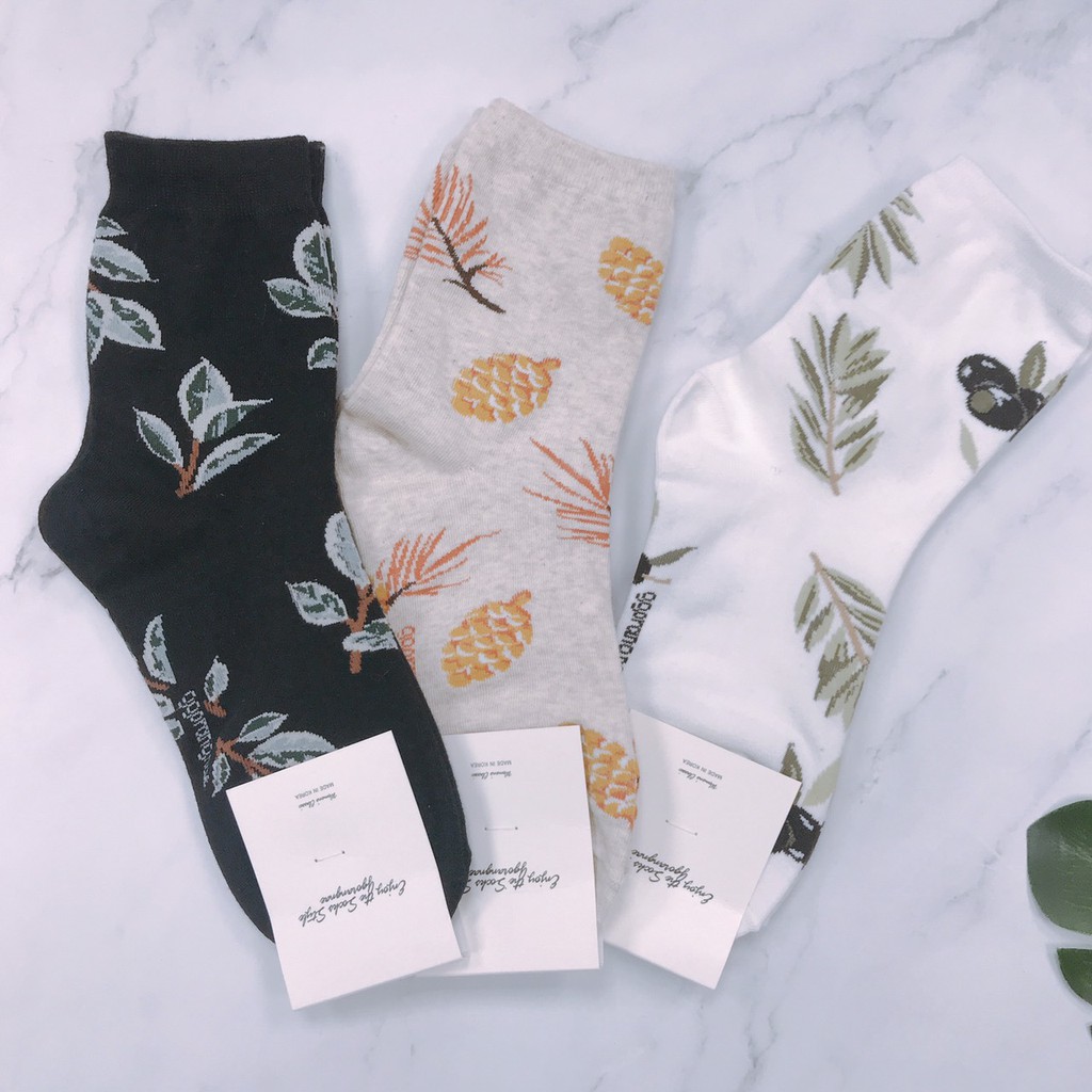 韓國襪子 女襪 ins熱款 秋意大自然風 文青長襪 松毬果