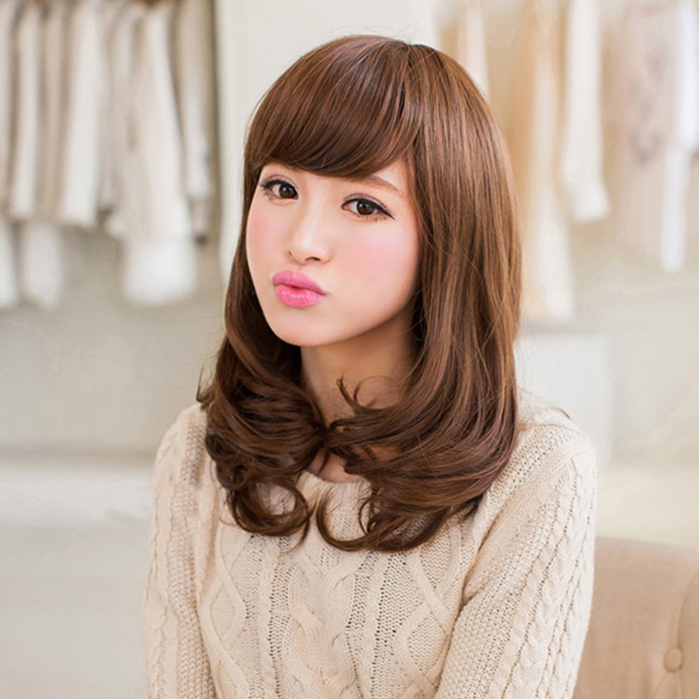 唯美梨花頭，浪漫大波浪BOBO頭,更顯年輕長斜瀏海,清新氣質仿真頭皮,自然髮絲大波浪捲,蓬鬆空氣感