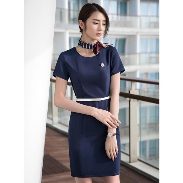 小香風連衣裙2019新款夏季職業裝工作服小黑裙子收腰顯瘦氣質黑色花戀小鋪