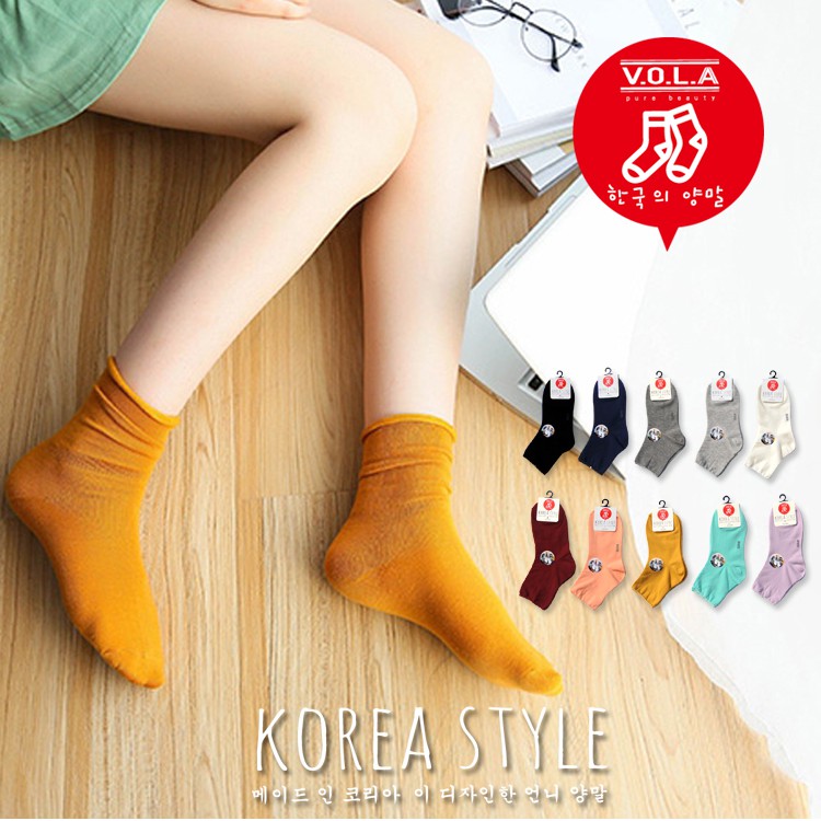 【VOLA 全館199免運】 日韓系 素面捲捲襪 清新活潑 運動學生 棉質舒適 少女襪 中筒流行襪 女襪