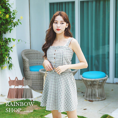 格紋餅乾背心+短裙套裝組-II-Rainbow【A30-8190】