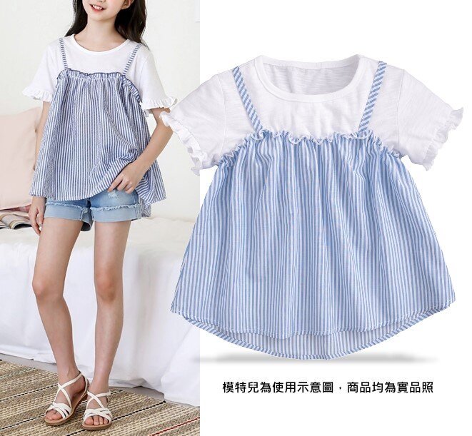 【AG065】AG65假二件長版衣 epk 大童 短袖 圓襬 彈性 竹節棉 薄綿 透氣 傘狀 假2件 裙衣 上衣 童衣圓