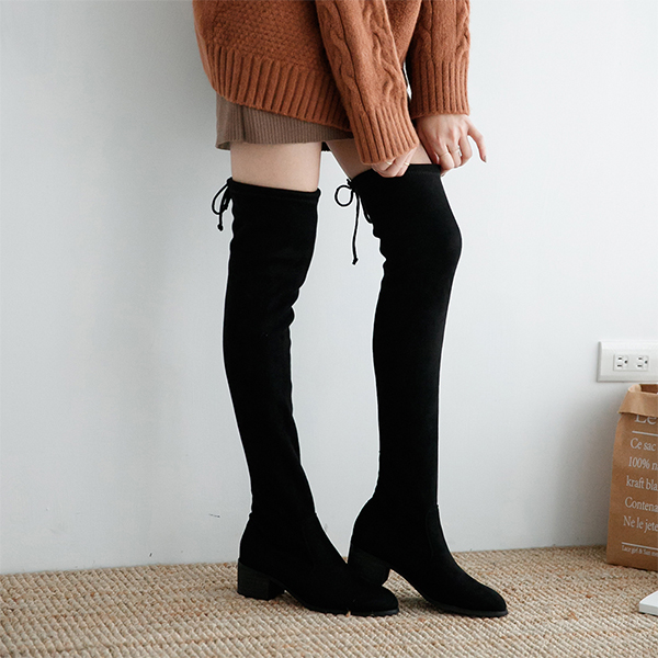 D+AF顯瘦感絨料低跟膝上長靴 膝上靴 大長腿