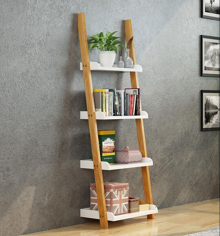 架子置物架電視墻客廳落地置物架臥室房間多層北歐書架收納梯形