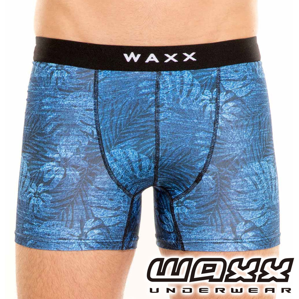 ★新品上市★WAXX 拳擊手系列-藍色熱帶四面彈性快乾型男內褲，191WA-MU11285，男內褲，專業運動品牌