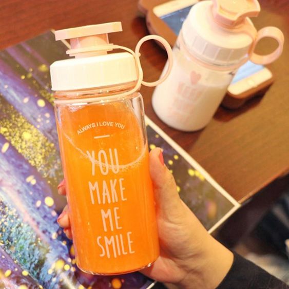 隨行水杯 韓國創意可愛透明玻璃杯 戶外運動便攜水瓶 隨行耐熱水杯子