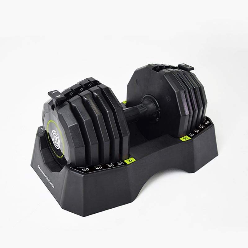 專屬底盤x1 產品介紹 | 滿足各種重訓需求的啞鈴 Zoom Fitness 50LB 調整式啞鈴是由台灣的開發團隊研發設計，可從10LB~50LB做共5種簡易重量調整， 不論是剛開始運動的初階使用者