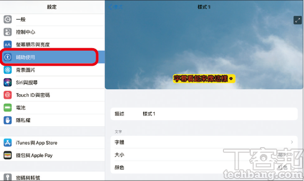4.想變更字幕大小及樣式，在iOS或macOS裡的系統設定下，「輔助使用」內有「字幕與隱藏式字幕」可設定。