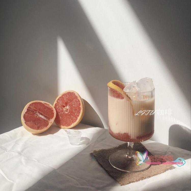 ins網紅冰淇淋杯高顏值條紋玻璃杯果汁飲料杯酸奶布丁杯雪糕杯子