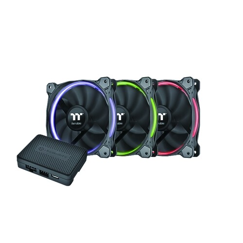 曜越tt premium頂級版riing rgb 256色led專利設計12公分水冷排風扇搭配riing rgb風扇軟體使用者透過軟體可同時控制48顆風扇(等同16組控制盒)的風扇轉速及led顏色擁有