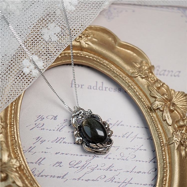 TTikk tik~925泰銀天然黑曜石吊墜項鍊黑繩生肖龍純銀首飾男生中性情侶禮物