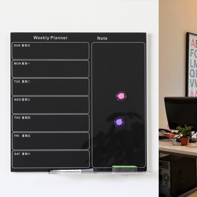 新款留言板記事板家用辦公日程書寫周計畫磁性掛式鋼化玻璃板