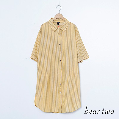beartwo 直條紋路排釦長版襯衫(三色)