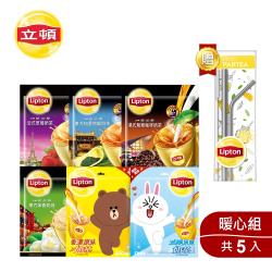 立頓 暖心奶茶系列5袋組 贈LINE FRIENDS立頓杯緣公仔組(5入/盒)-原味x2