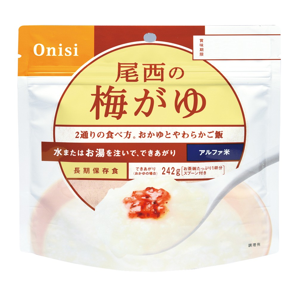 Onisi 尾西即時飯 梅子粥42G 乾燥飯 沖泡飯 登山露營 防災緊急救難地震食品 尾西即食餐 梅子粥 素食 綠野山房