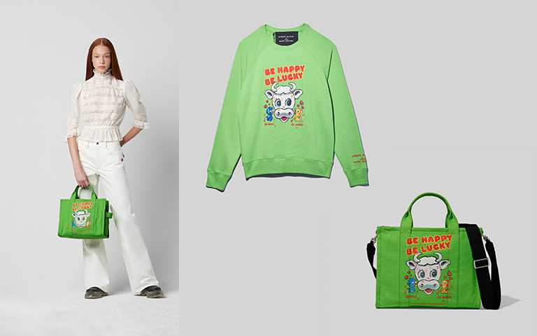 Marc Jacobs X Magda Archer大眼小牛塗鴉長袖上衣/NT9,990，大眼小牛塗鴉The Tote Bag /NT10,900。（圖／Marc Jacobs提供）
