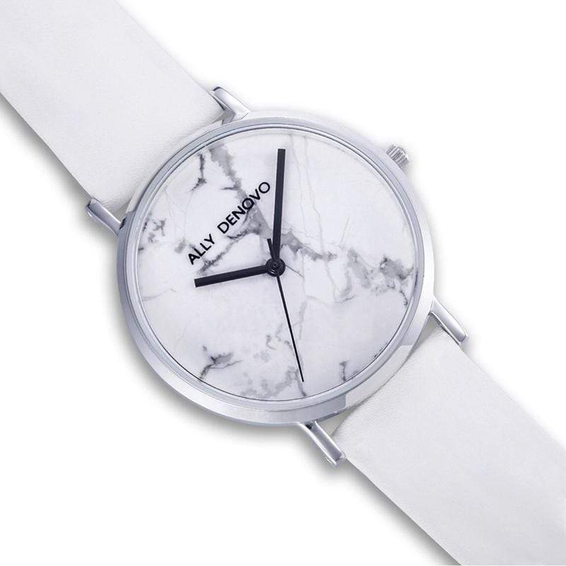 產品特色 citiesocial獨家販售限量款！ 不造作的自然感，散發低調洗鍊的文藝氣息 手工打造，採用高級白大理石與珍珠貝母打造錶面，成就獨一無二的細緻錶盤 金屬色錶框完美結合白色真皮錶帶，無論日常