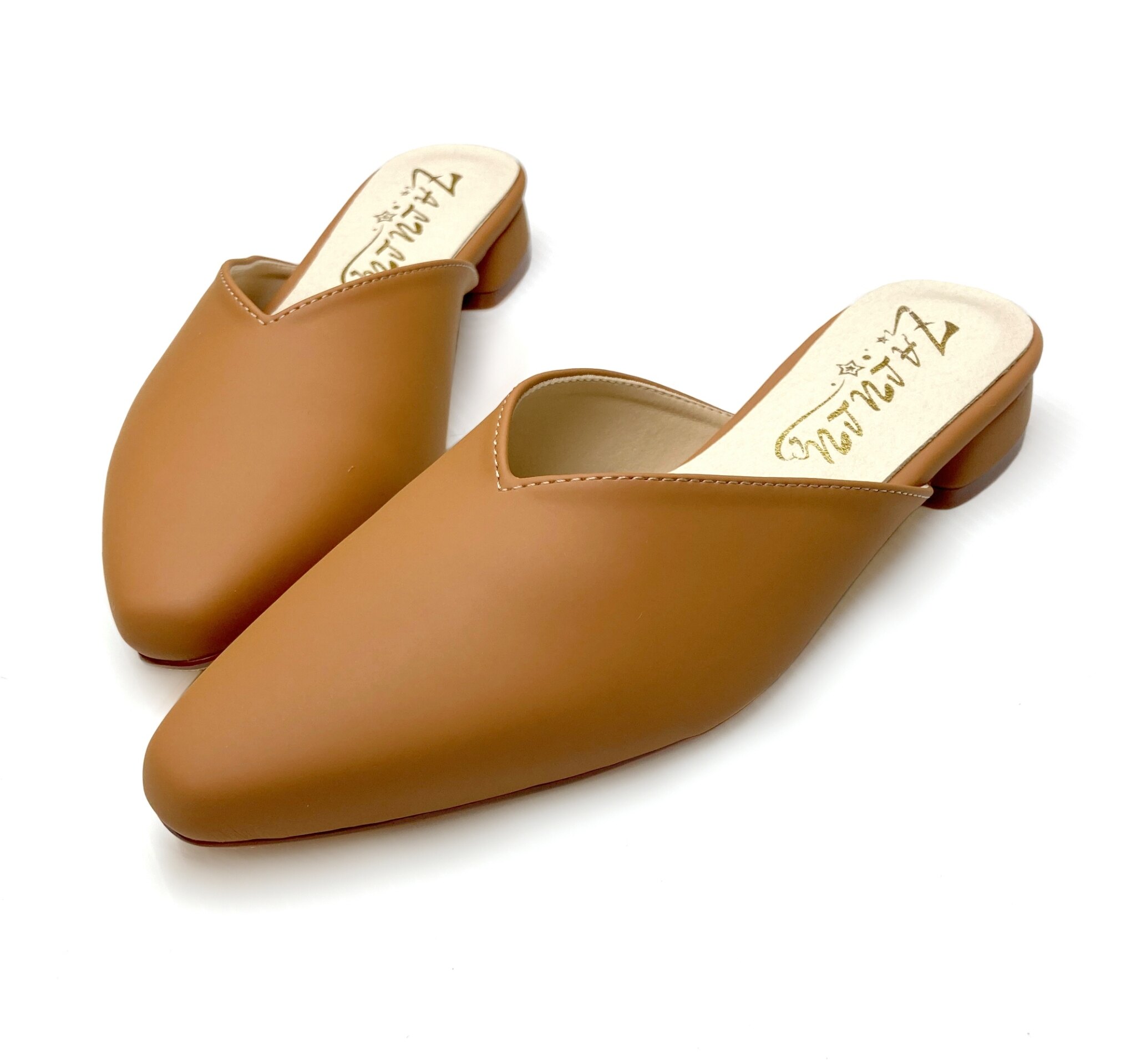 【現貨】9009Z1118 韓版尖頭霧皮圓跟穆勒鞋-杏/棕/粉-36-40【ZALULU愛鞋館】►滿$399免運