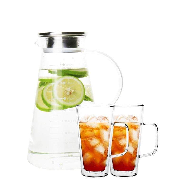 典雅風杯壺組(冷水壺1800ML+玻璃杯500ML(把手)*2)