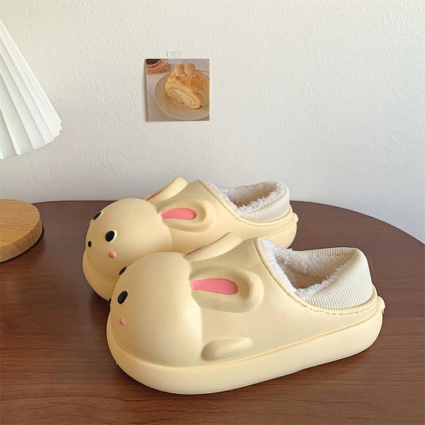 我愛寶島~可愛小兔子棉拖鞋女包跟2022冬新款居家厚底二穿防滑防水保暖棉鞋