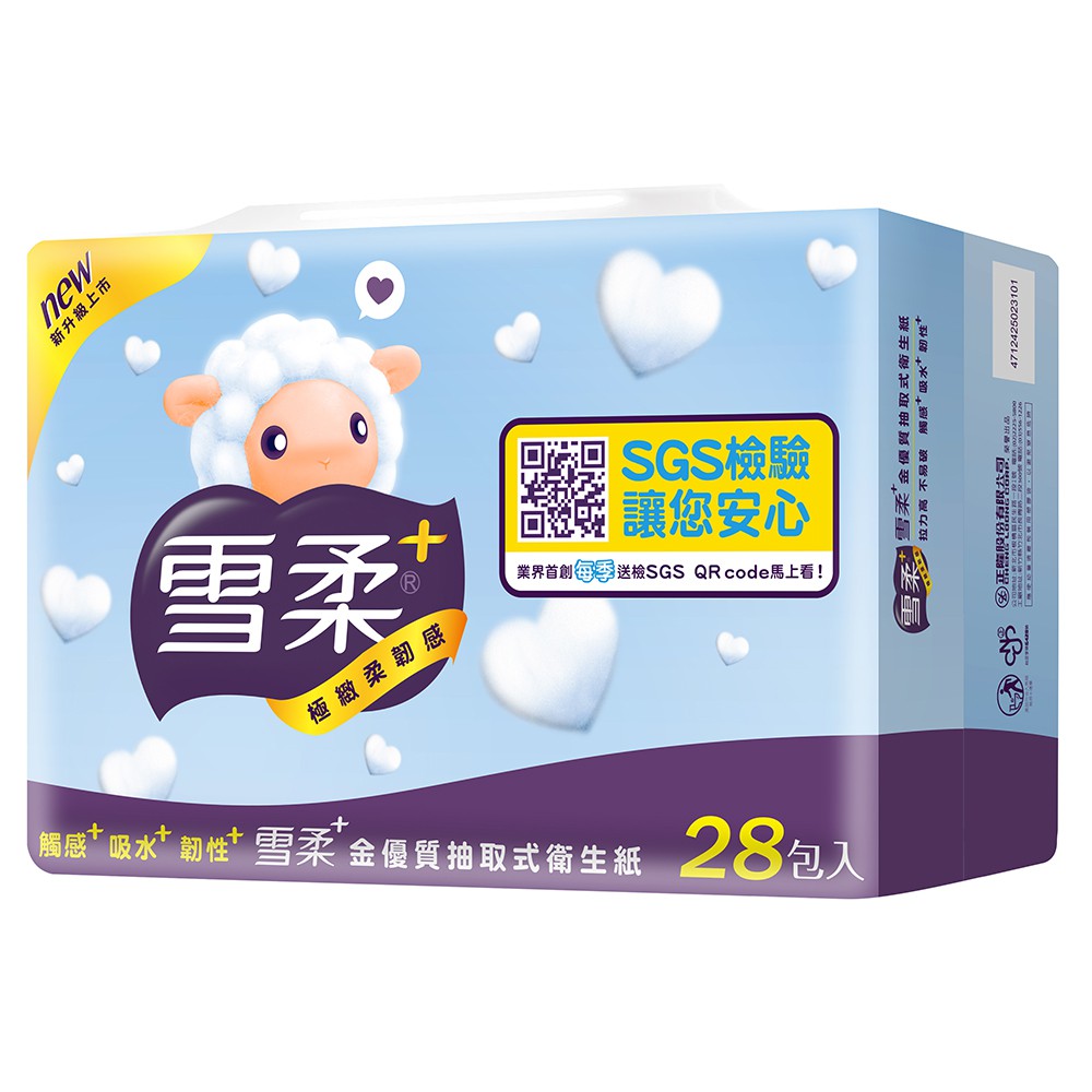 New!新升級上市極緻柔韌感十大承諾 超值好品質拉力高 不易破觸感+ 吸水+ 韌性+您的肌膚受夠了嗎?快試試雪柔手滑款平價時尚【品牌故事】全新豋場的雪柔咩咩一朵朵飄散如雪花的柔毛球，讓使用觸感就像來到