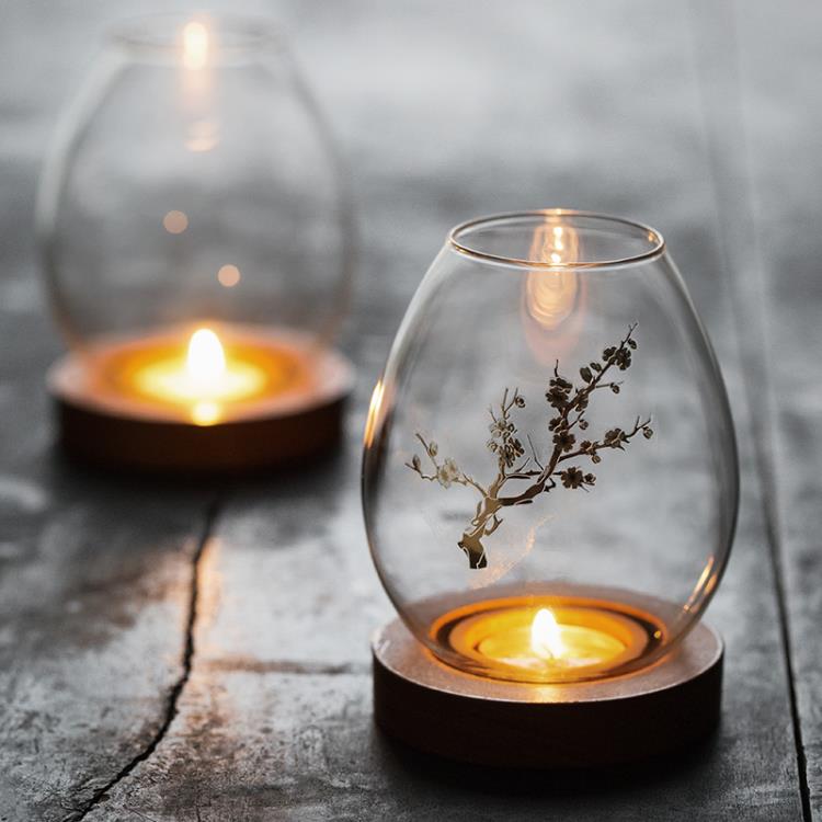 云窩玻璃燭台擺件蠟燭浪漫家用禪意復古香薰防風台罩日式桌面裝飾 全館免運