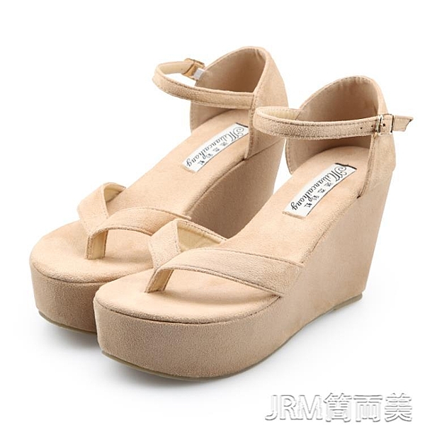 2020夏季晚晚同款夾趾厚底楔形鬆糕厚底涼鞋夾腳女高跟涼鞋33小碼 簡而美