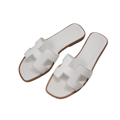 Hermes H平底拖鞋 (白色 Blanc) Oran sandal
