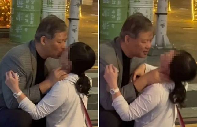 國安局特勤中心少將謝靜華當街強吻女性友人。（鏡週刊提供）