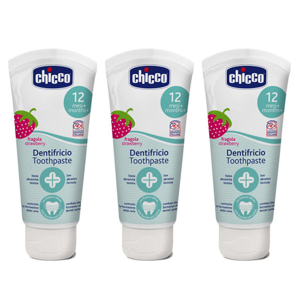 Chicco兒童木糖醇-含氟牙膏(水果草莓)50ml*3瓶入【德芳保健藥妝】