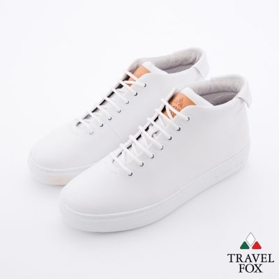 Travel Fox(男) 世界不用太複雜 牛皮半高筒休閒鞋 - 白