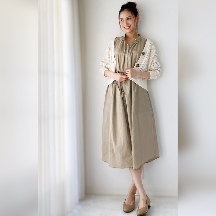 Gu新作 バンドカラーギャザーワンピで着回しコーデ