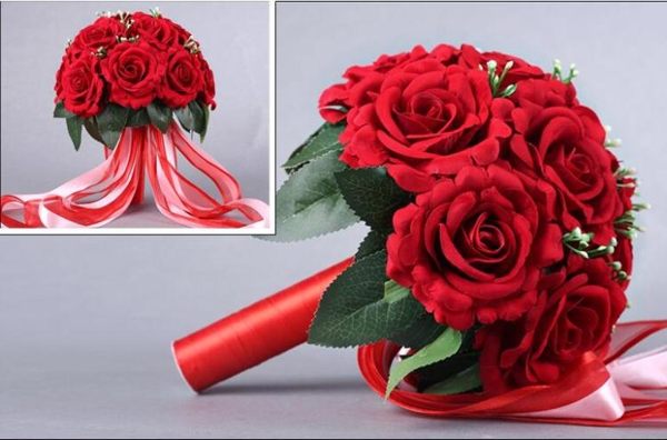 新娘手捧花新娘結婚手捧花仿真玫瑰中式婚禮創意花球伴娘婚紗照攝影道具花紅WD 晴天時尚館