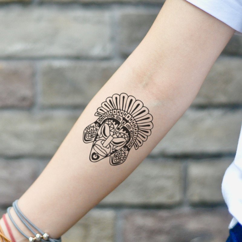 OhMyTat 非洲面具 African Mask 刺青圖案紋身貼紙 (2 張) 安全無毒，平均維持約 2-5 天