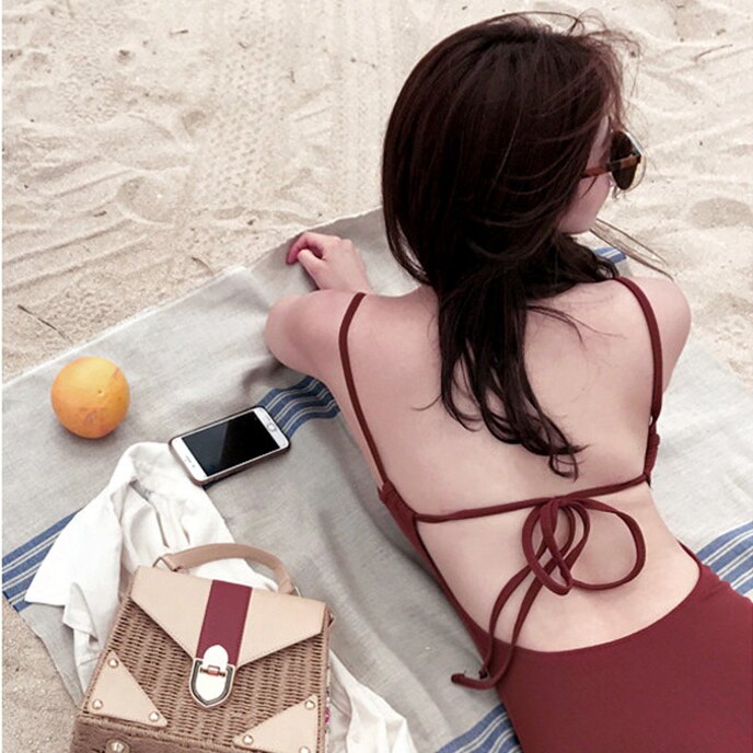 露背綁帶經典素色復古連身泳衣 泳裝 連身泳衣 一件式 泳裝 泳衣 橘魔法 magic 現貨 顯瘦 泳裝【p0061192784697】