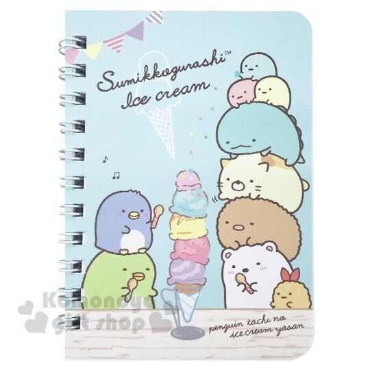 〔小禮堂〕角落生物 迷你左翻線圈筆記本《淺藍.冰淇淋》橫線記事本.手札.手記 4714551-87353