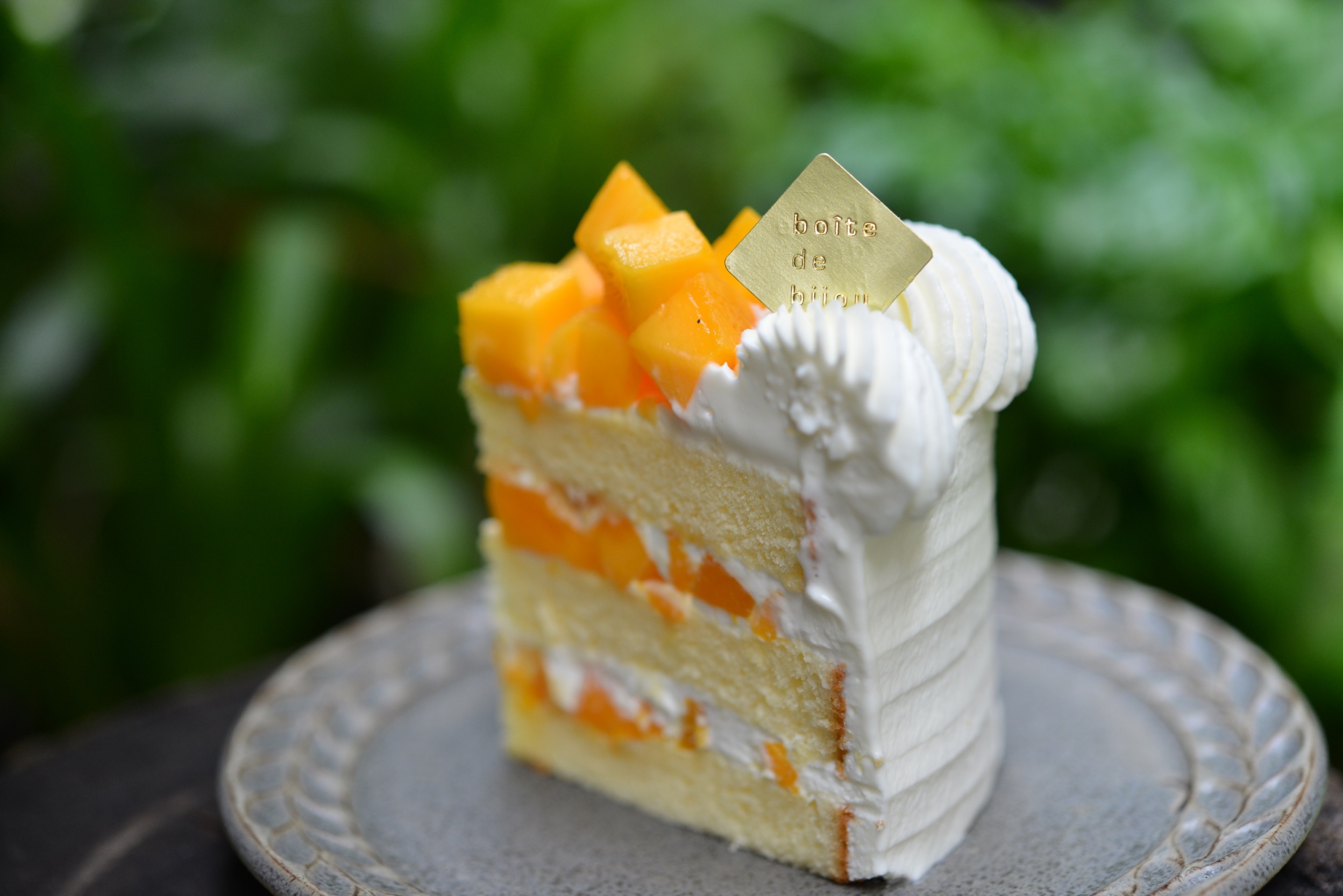 法式甜點店「珠寶盒」推出夏季新品「文芒果鮮奶油蛋糕」(單片170元)，使用日本紫羅蘭麵粉及日本純生鮮奶油製作，與酸甜愛文芒果共譜夏季甜蜜旋律！(圖片來源/珠寶盒法式點心坊)