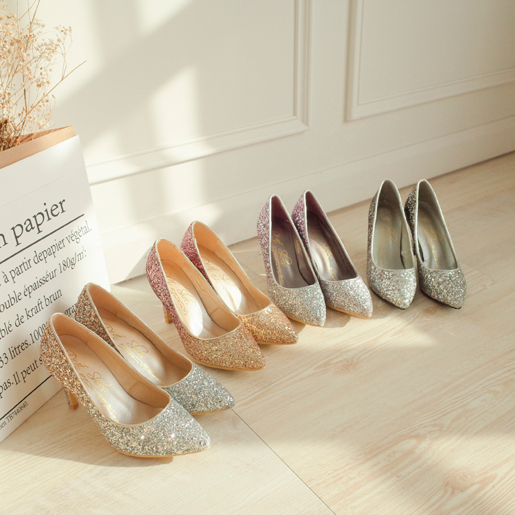 新娘鞋 伴娘鞋 婚鞋挑選 漸層閃料亮片水台高跟鞋