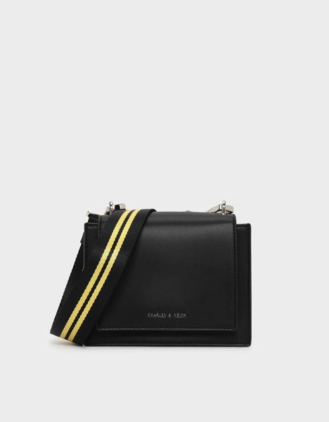 現貨 Charles & Keith 黑色撞色掀蓋式斜背包 側背包