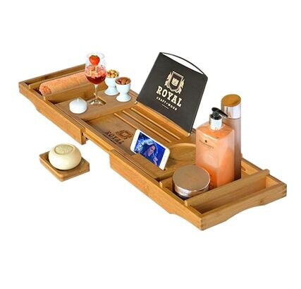 竹制浴缸置物架 多功能伸縮洗澡看電影手機電腦架 泡澡神器浴缸架居家館