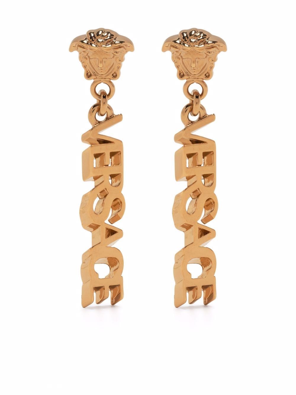 Versace - logo drop earrings - women - Metal - One Size - Gold