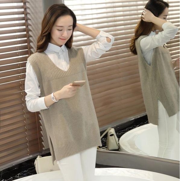 針織背心 女春秋毛衣針織馬甲寬鬆V領針織衫