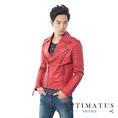 INTIMATUS 真皮 壞男孩華麗車手風高街時尚小羊皮皮衣 辣椒紅